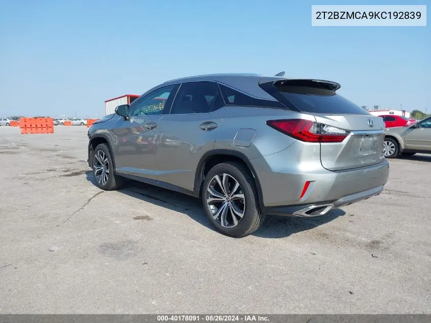 2T2BZMCA9KC192839 2019 Lexus Rx 350