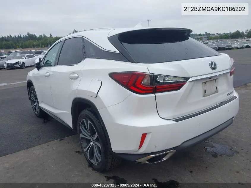 2019 Lexus Rx 350 VIN: 2T2BZMCA9KC186202 Lot: 40287325