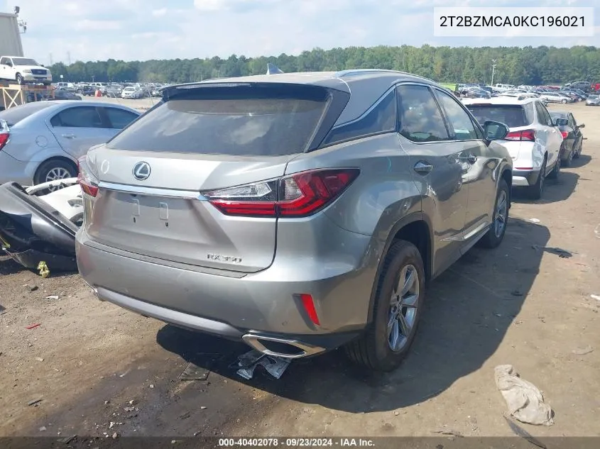 2T2BZMCA0KC196021 2019 Lexus Rx 350 350 Base/350 F Sport