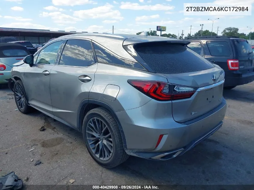 2019 Lexus Rx 350 350 Base/350 F Sport VIN: 2T2BZMCA6KC172984 Lot: 40429908