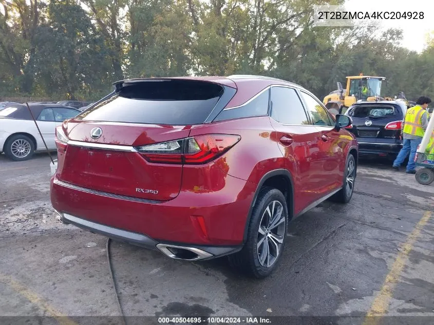 2019 Lexus Rx 350 VIN: 2T2BZMCA4KC204928 Lot: 40504695