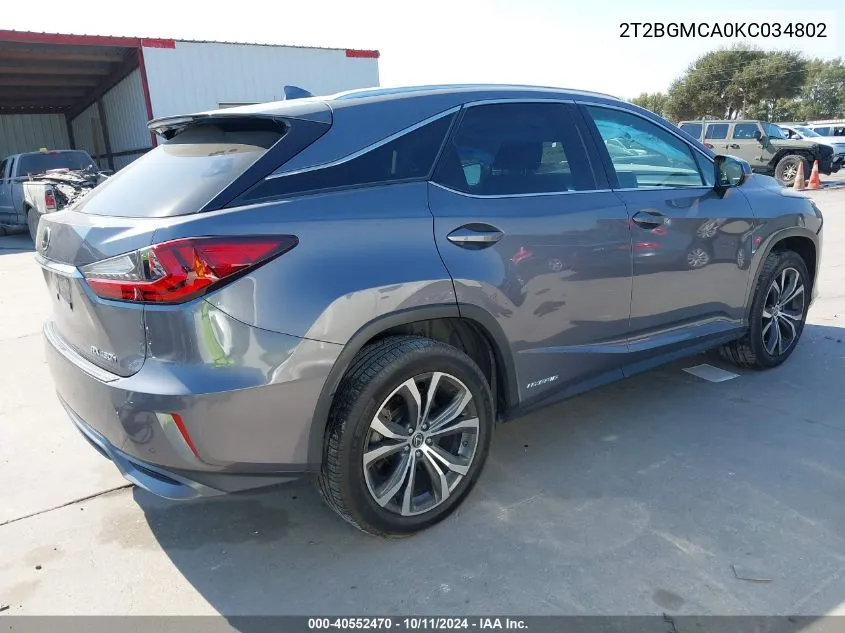 2019 Lexus Rx 450H VIN: 2T2BGMCA0KC034802 Lot: 40552470