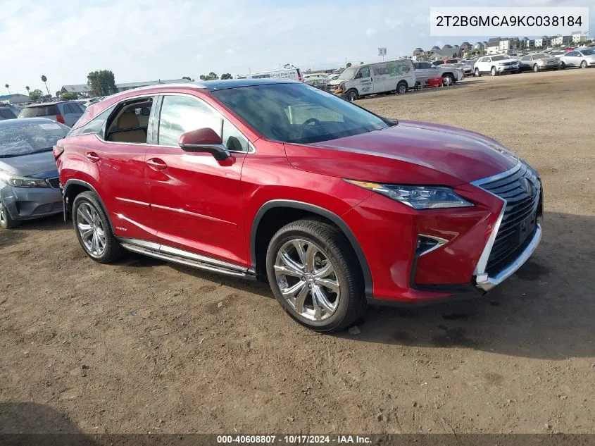 2019 Lexus Rx 450H VIN: 2T2BGMCA9KC038184 Lot: 40608807