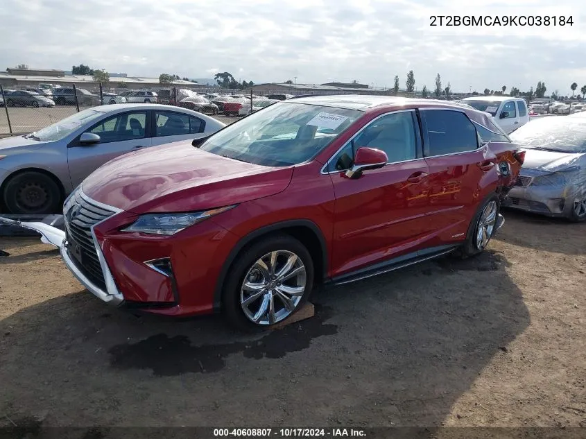 2019 Lexus Rx 450H VIN: 2T2BGMCA9KC038184 Lot: 40608807