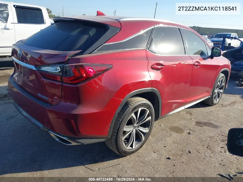 2019 Lexus Rx 350 VIN: 2T2ZZMCA1KC118541 Lot: 40722450