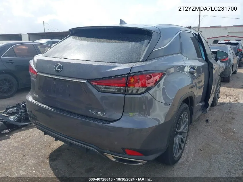 2020 Lexus Rx 350 F Sport Performance VIN: 2T2YZMDA7LC231700 Lot: 40726613