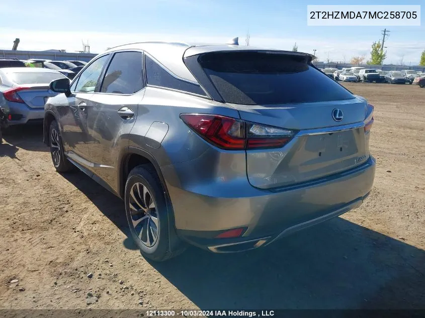 2021 Lexus Rx 350 VIN: 2T2HZMDA7MC258705 Lot: 12113300