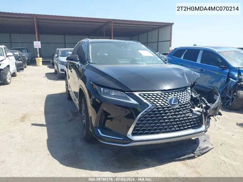 2021 Lexus Rx 450H VIN: 2T2HGMDA4MC070214 Lot: 39780176