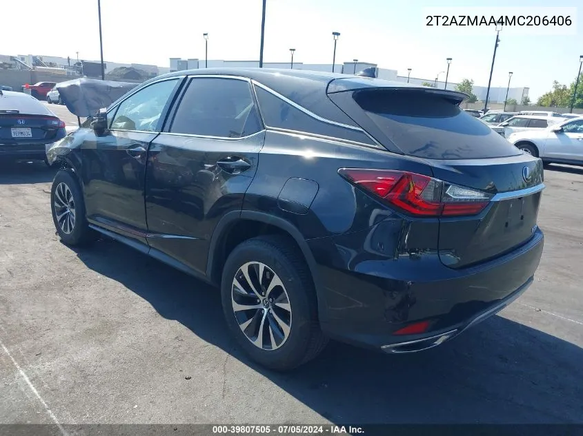 2021 Lexus Rx 350 VIN: 2T2AZMAA4MC206406 Lot: 39807505