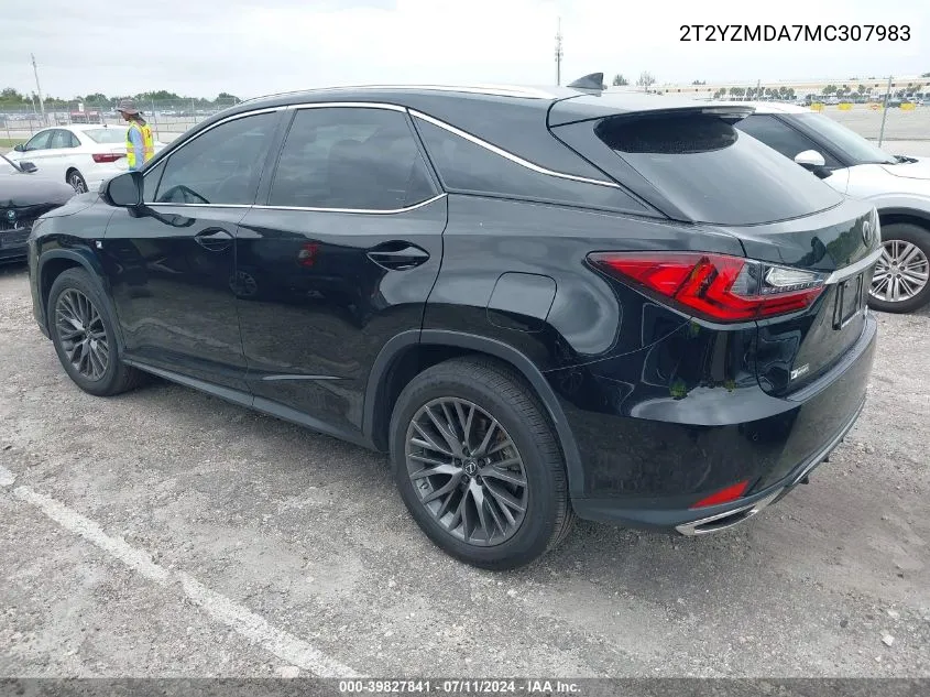 2021 Lexus Rx 350 F Sport Handling VIN: 2T2YZMDA7MC307983 Lot: 39827841