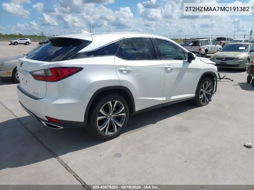 2021 Lexus Rx 350 VIN: 2T2HZMAA7MC191382 Lot: 40079203