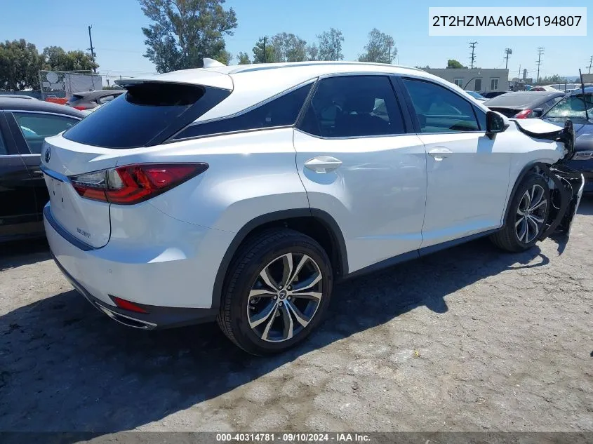 2T2HZMAA6MC194807 2021 Lexus Rx 350