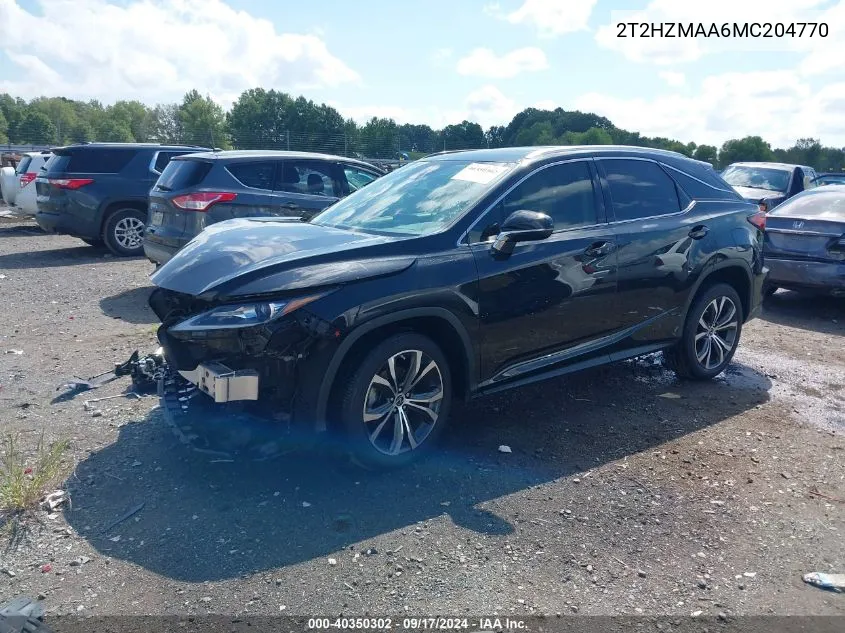 2021 Lexus Rx 350 VIN: 2T2HZMAA6MC204770 Lot: 40350302