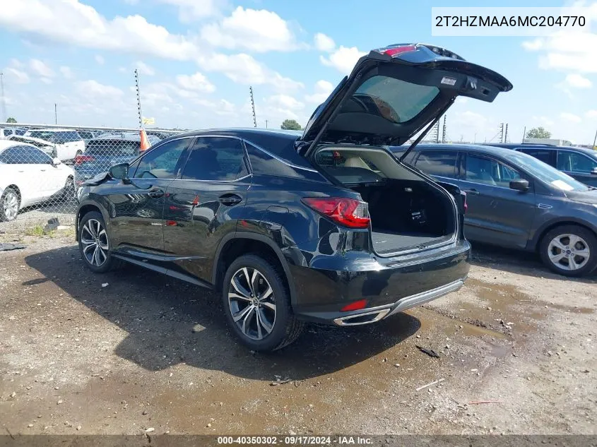 2021 Lexus Rx 350 VIN: 2T2HZMAA6MC204770 Lot: 40350302