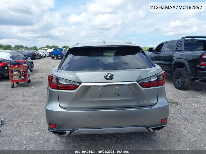 2021 Lexus Rx 350 VIN: 2T2HZMAA7MC182892 Lot: 40405431