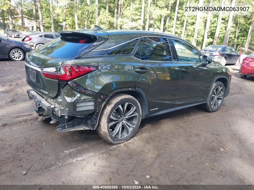 2021 Lexus Rx 450H VIN: 2T2HGMDA0MC063907 Lot: 40500388