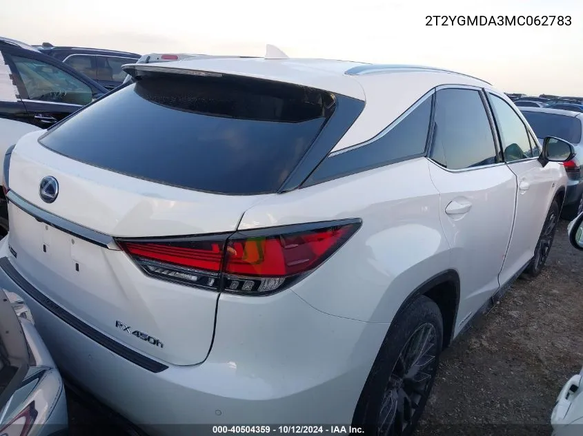 2021 Lexus Rx 450H F Sport Handling VIN: 2T2YGMDA3MC062783 Lot: 40504359