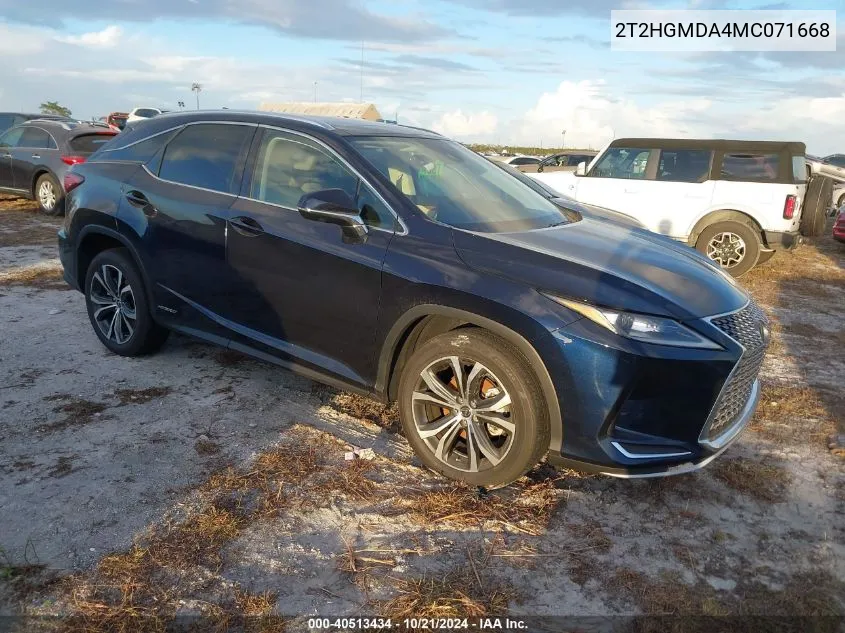 2021 Lexus Rx 450H VIN: 2T2HGMDA4MC071668 Lot: 40513434