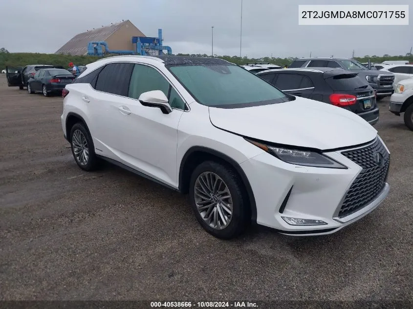 2021 Lexus Rx 450H VIN: 2T2JGMDA8MC071755 Lot: 40538666