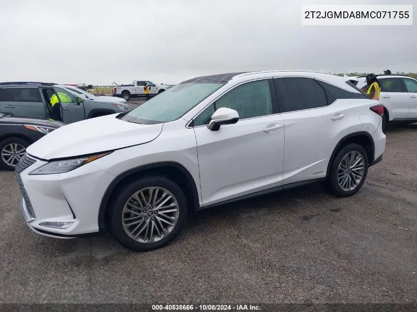 2021 Lexus Rx 450H VIN: 2T2JGMDA8MC071755 Lot: 40538666