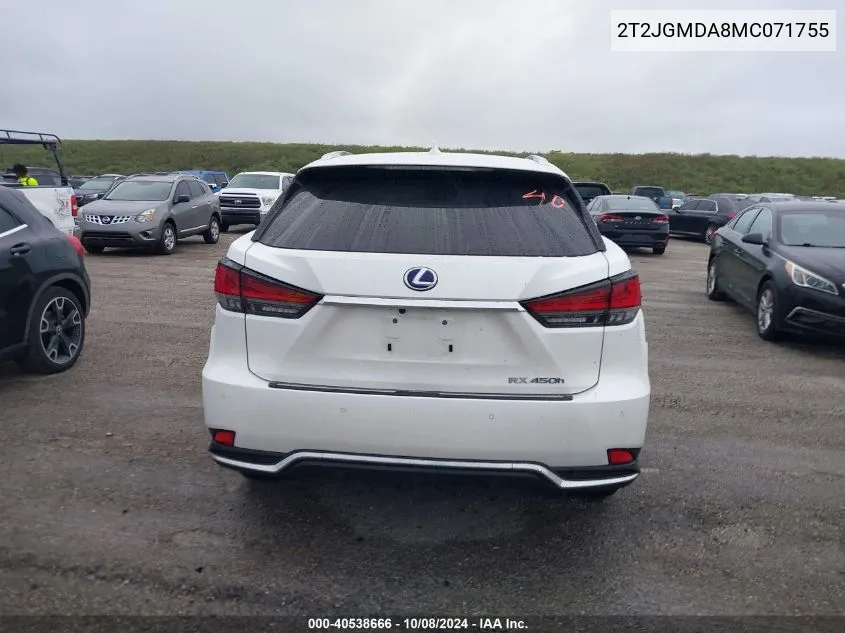 2021 Lexus Rx 450H VIN: 2T2JGMDA8MC071755 Lot: 40538666