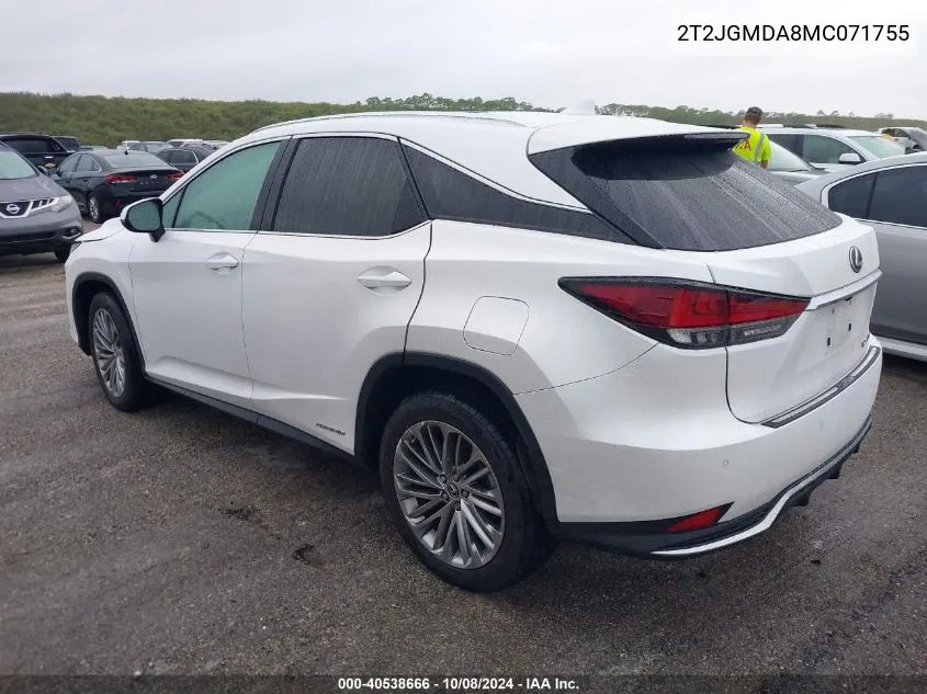 2021 Lexus Rx 450H VIN: 2T2JGMDA8MC071755 Lot: 40538666