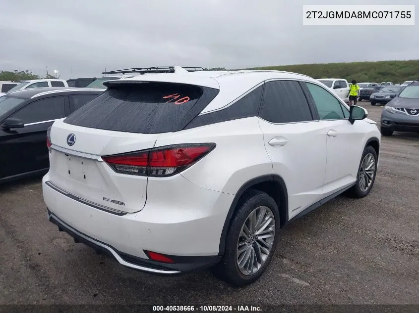 2021 Lexus Rx 450H VIN: 2T2JGMDA8MC071755 Lot: 40538666