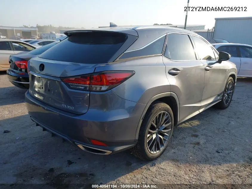 2021 Lexus Rx 350 F Sport Handling VIN: 2T2YZMDA6MC269212 Lot: 40541194