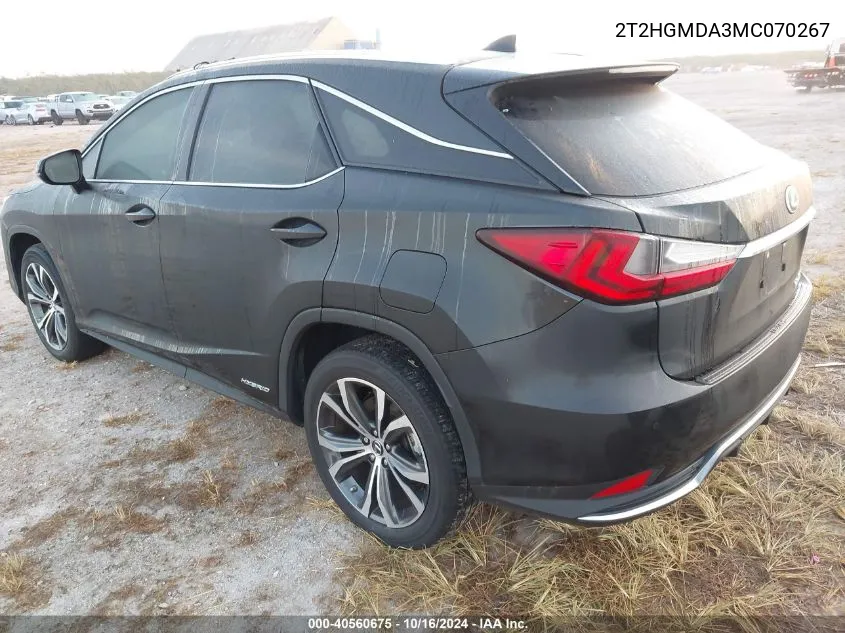 2021 Lexus Rx 450H VIN: 2T2HGMDA3MC070267 Lot: 40560675