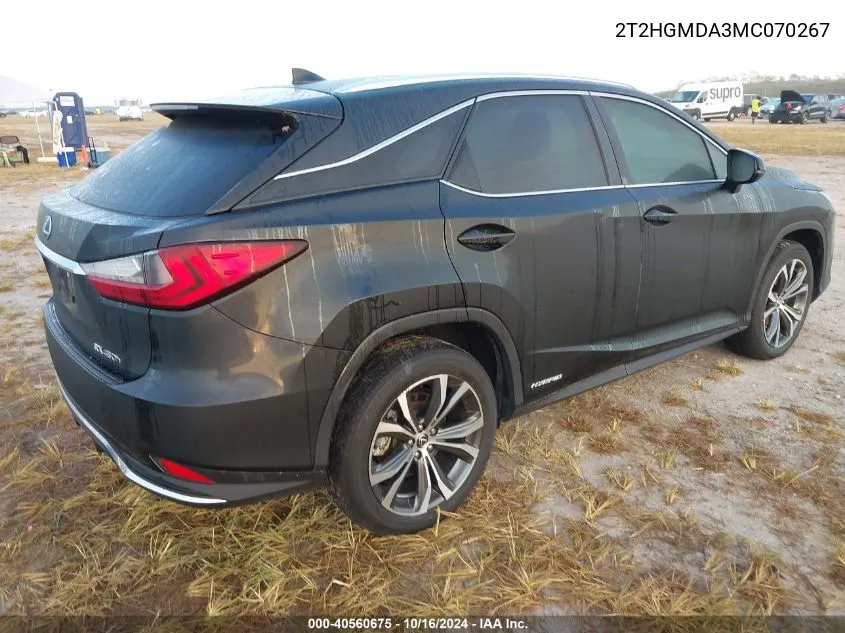 2021 Lexus Rx 450H VIN: 2T2HGMDA3MC070267 Lot: 40560675