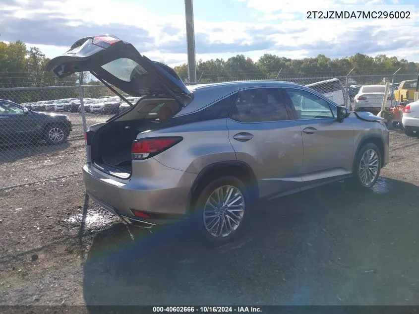 2021 Lexus Rx 350 VIN: 2T2JZMDA7MC296002 Lot: 40602666