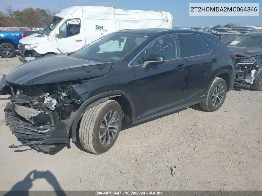 2021 Lexus Rx 450H VIN: 2T2HGMDA2MC064346 Lot: 40705647