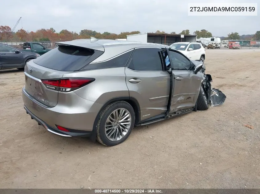 2021 Lexus Rx 450H VIN: 2T2JGMDA9MC059159 Lot: 40714500