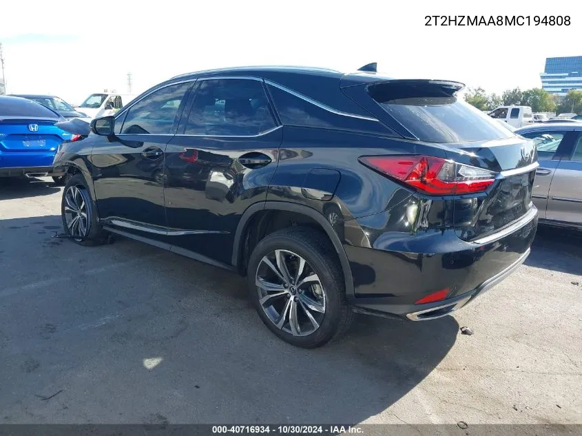 2021 Lexus Rx 350 VIN: 2T2HZMAA8MC194808 Lot: 40716934