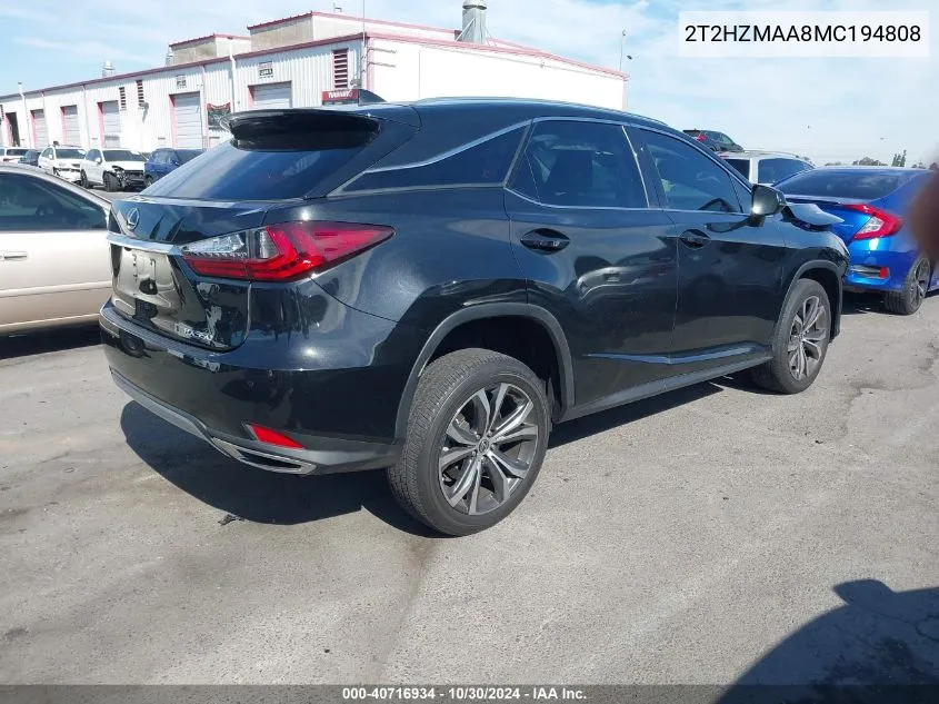 2021 Lexus Rx 350 VIN: 2T2HZMAA8MC194808 Lot: 40716934