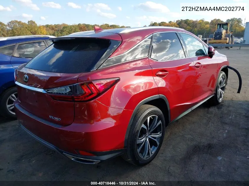 2021 Lexus Rx 350 VIN: 2T2HZMAA4MC202774 Lot: 40718446