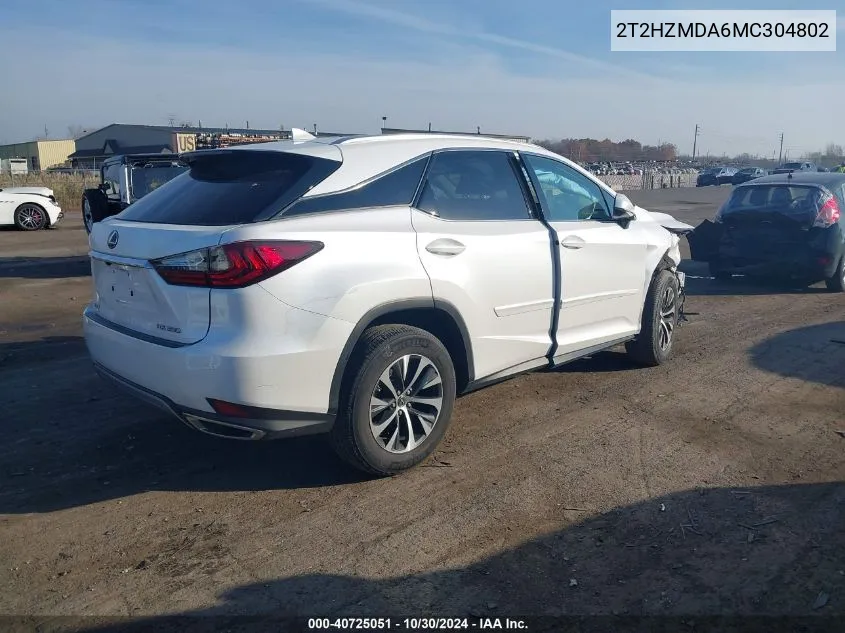 2021 Lexus Rx 350 VIN: 2T2HZMDA6MC304802 Lot: 40725051