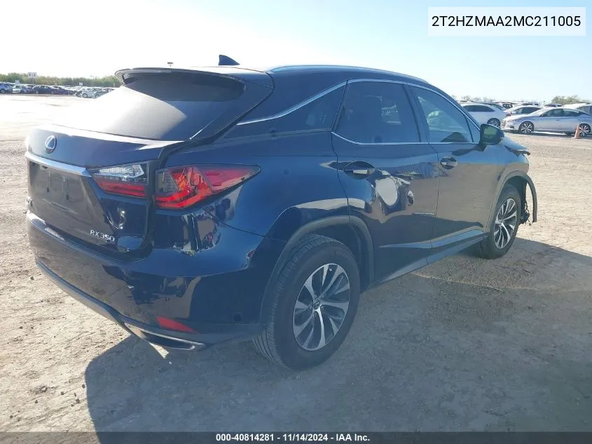 2021 Lexus Rx 350 VIN: 2T2HZMAA2MC211005 Lot: 40814281