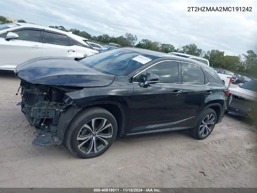 2021 Lexus Rx 350 VIN: 2T2HZMAA2MC191242 Lot: 40819011