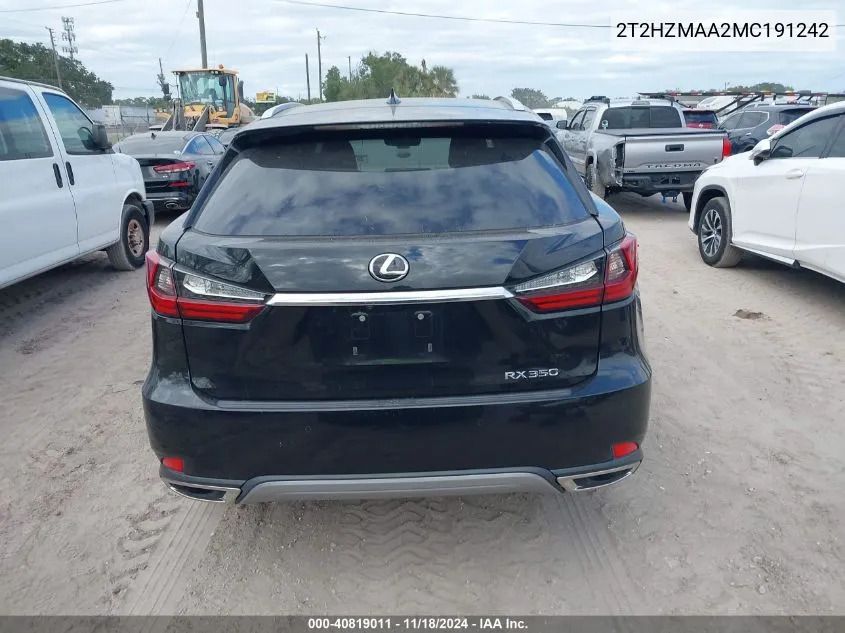 2021 Lexus Rx 350 VIN: 2T2HZMAA2MC191242 Lot: 40819011