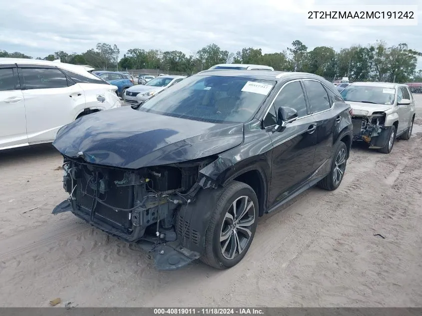 2021 Lexus Rx 350 VIN: 2T2HZMAA2MC191242 Lot: 40819011