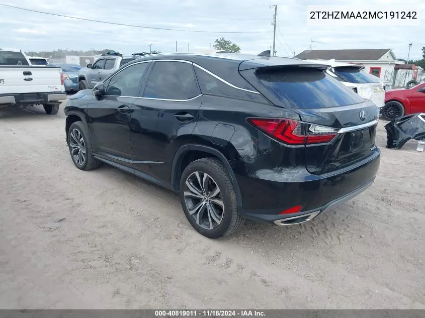 2021 Lexus Rx 350 VIN: 2T2HZMAA2MC191242 Lot: 40819011