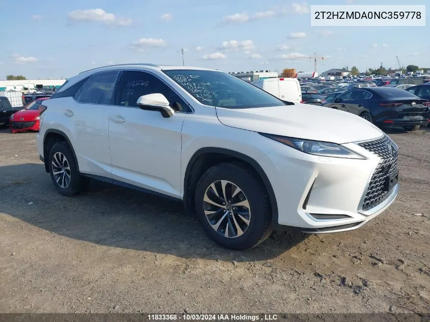 2022 Lexus Rx Rx 350 VIN: 2T2HZMDA0NC359778 Lot: 11833368