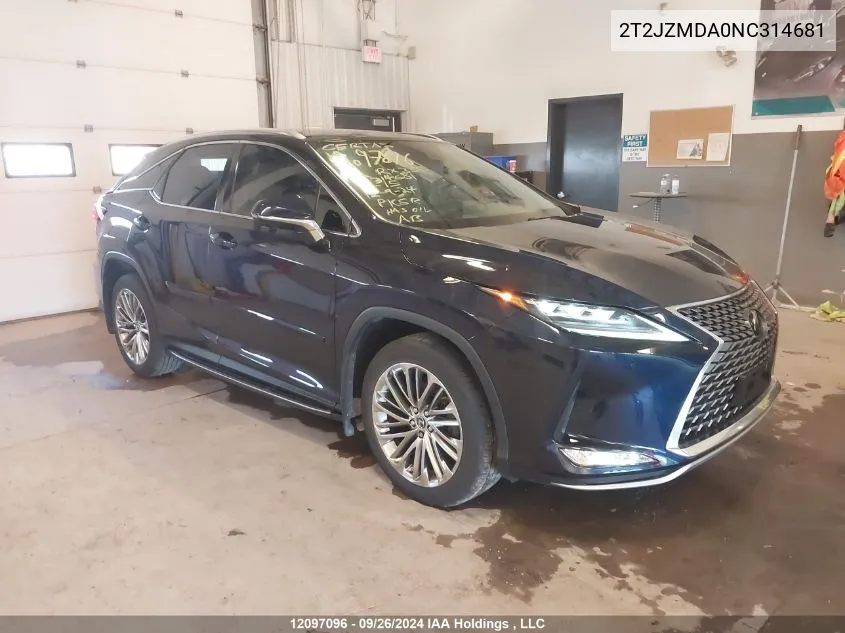 2022 Lexus Rx 350 VIN: 2T2JZMDA0NC314681 Lot: 12097096