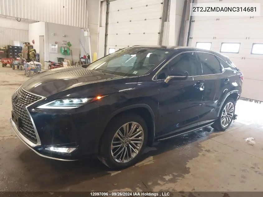 2022 Lexus Rx 350 VIN: 2T2JZMDA0NC314681 Lot: 12097096