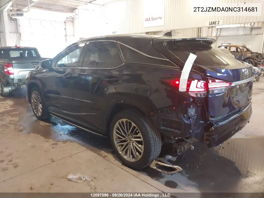 2022 Lexus Rx 350 VIN: 2T2JZMDA0NC314681 Lot: 12097096