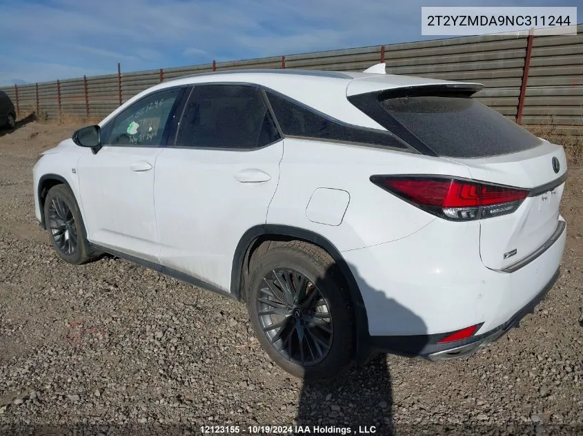 2022 Lexus Rx 350 VIN: 2T2YZMDA9NC311244 Lot: 12123155