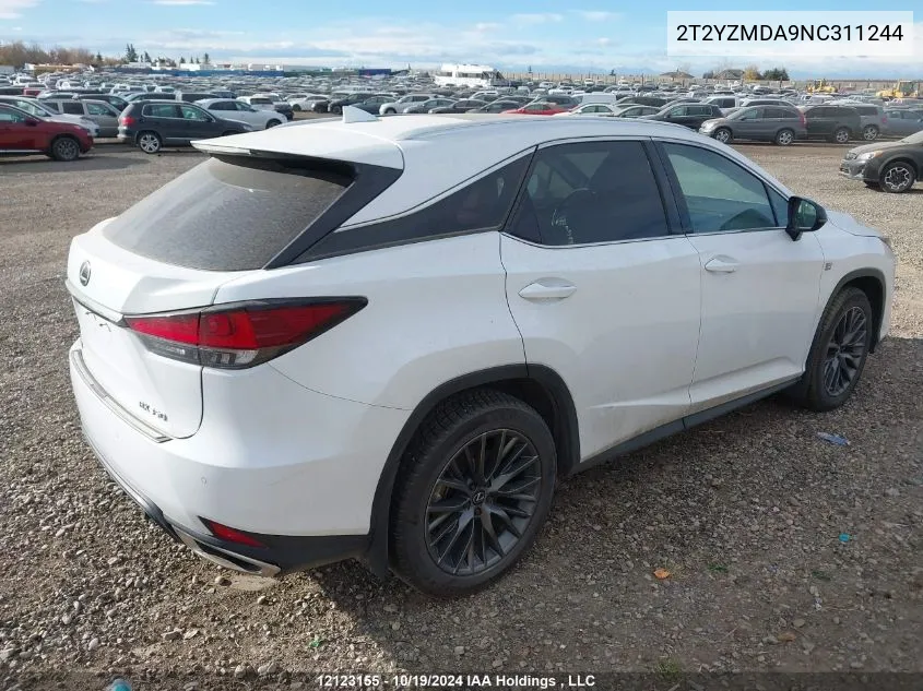 2022 Lexus Rx 350 VIN: 2T2YZMDA9NC311244 Lot: 12123155