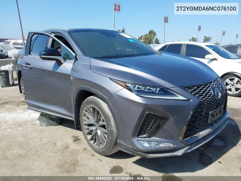 2022 Lexus Rx 450H F Sport Handling VIN: 2T2YGMDA6NC076100 Lot: 39480282