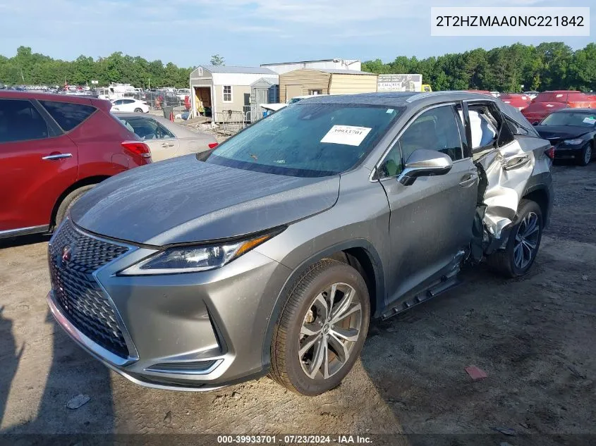 2022 Lexus Rx 350 VIN: 2T2HZMAA0NC221842 Lot: 39933701